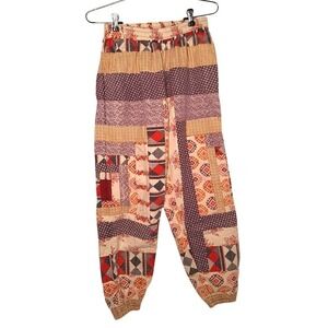 Kimchi Blue Patchwork Jogger Pants Multi Pattern Boho Tapered Womens Small